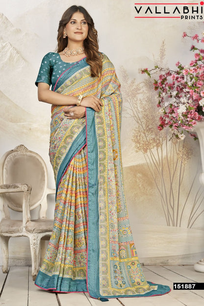 Bindiya Vallabhi Prints Dull Moss Sarees Wholesale Price