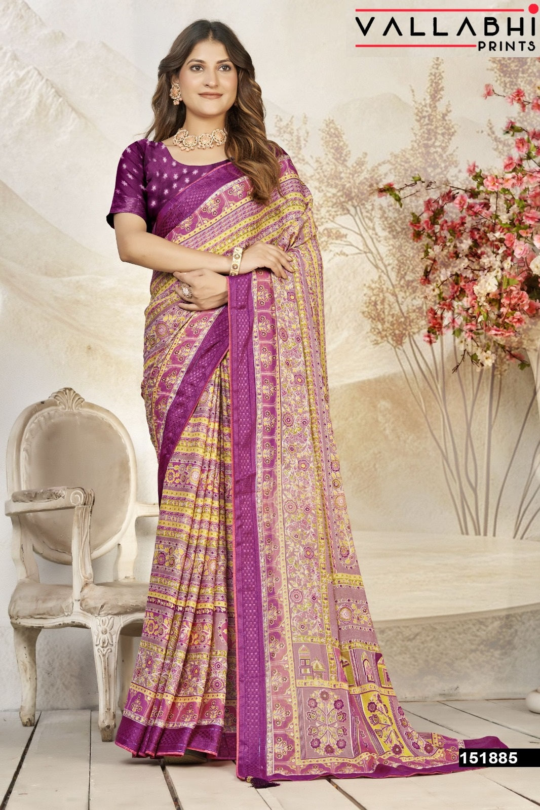 Bindiya Vallabhi Prints Dull Moss Sarees Wholesale Price