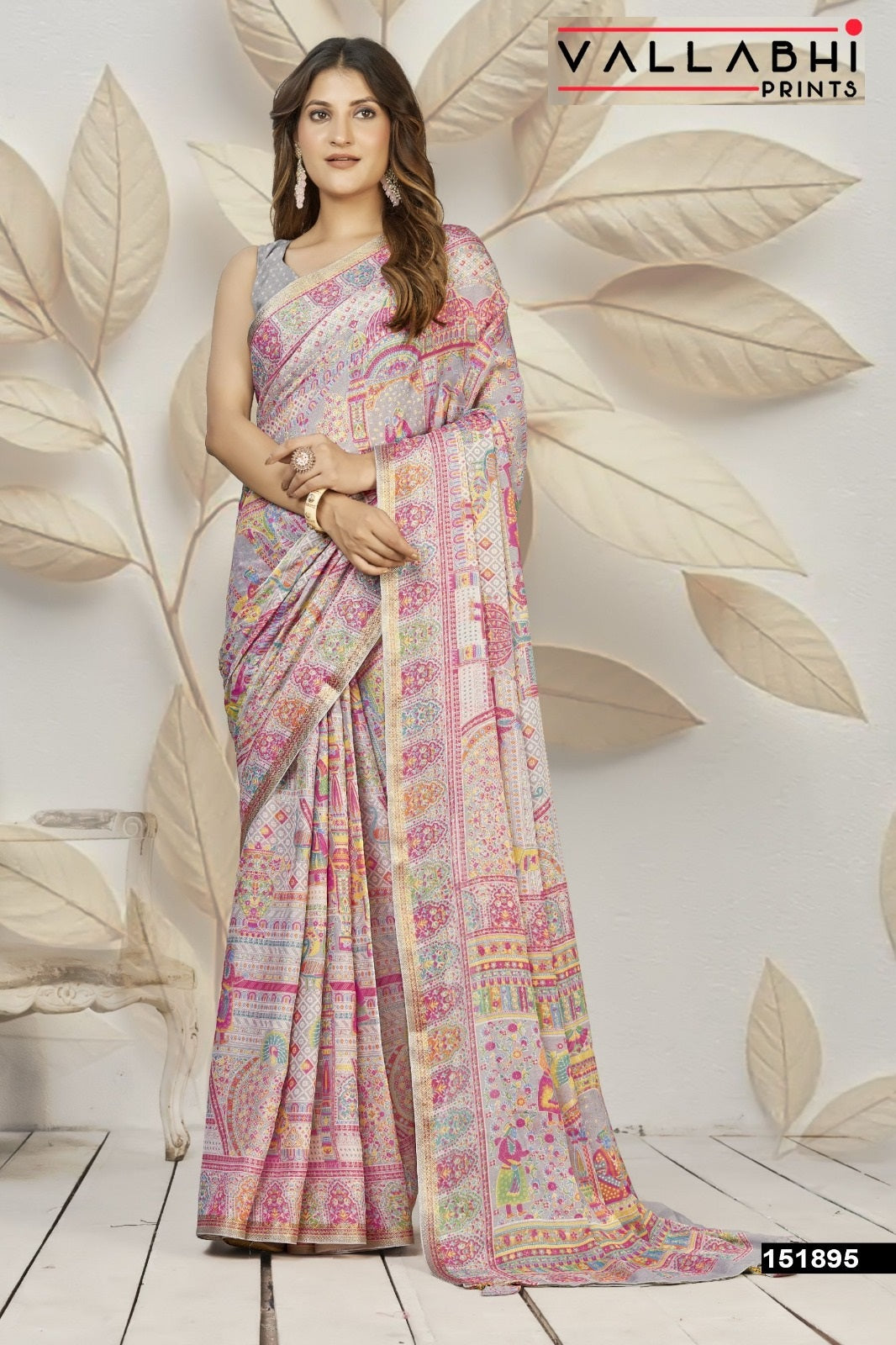 Bindiya Vol 2 Vallabhi Prints Dull Moss Sarees Supplier Ahmedabad