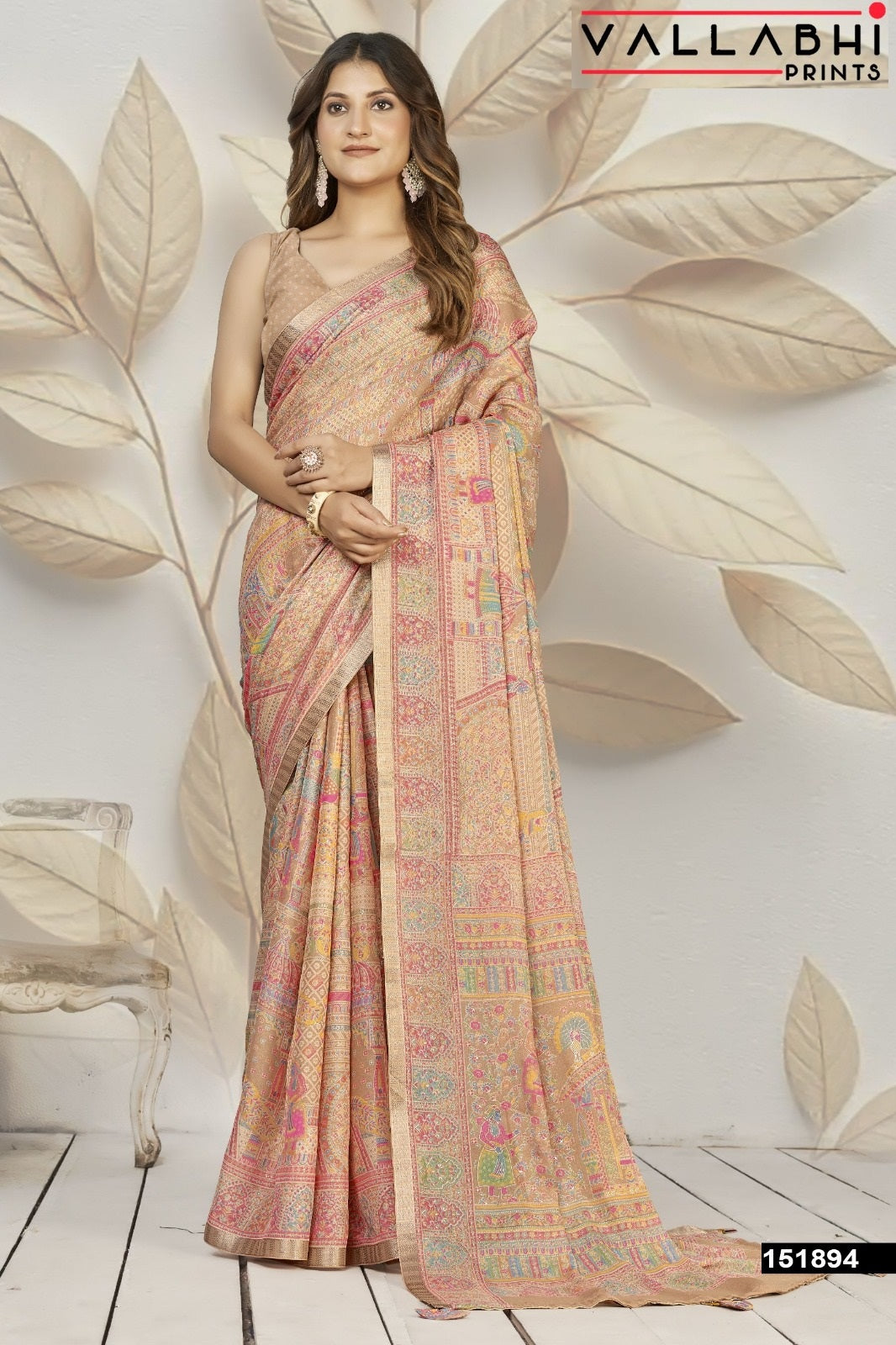 Bindiya Vol 2 Vallabhi Prints Dull Moss Sarees Supplier Ahmedabad
