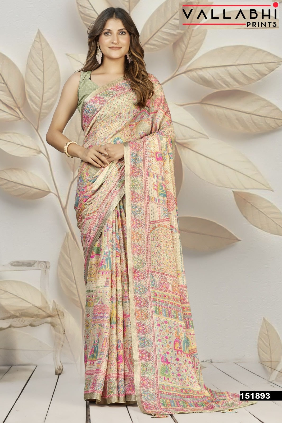 Bindiya Vol 2 Vallabhi Prints Dull Moss Sarees Supplier Ahmedabad