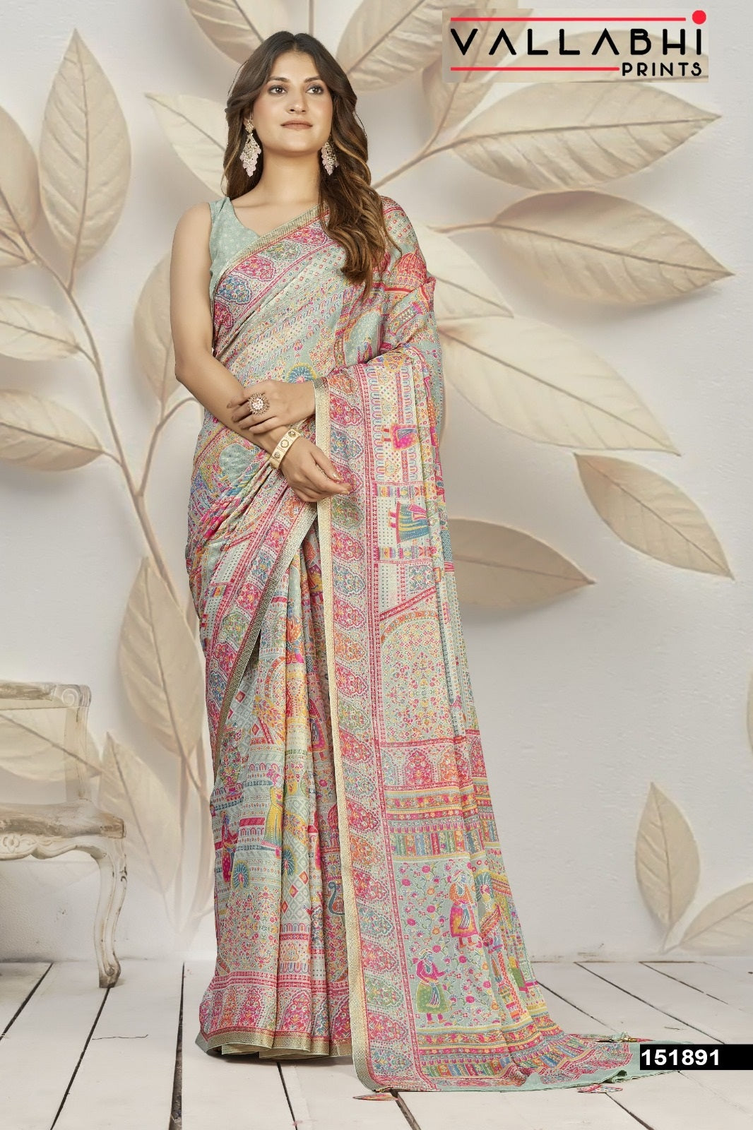 Bindiya Vol 2 Vallabhi Prints Dull Moss Sarees Supplier Ahmedabad