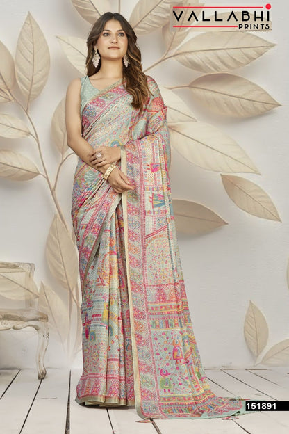 Bindiya Vol 2 Vallabhi Prints Dull Moss Sarees Supplier Ahmedabad