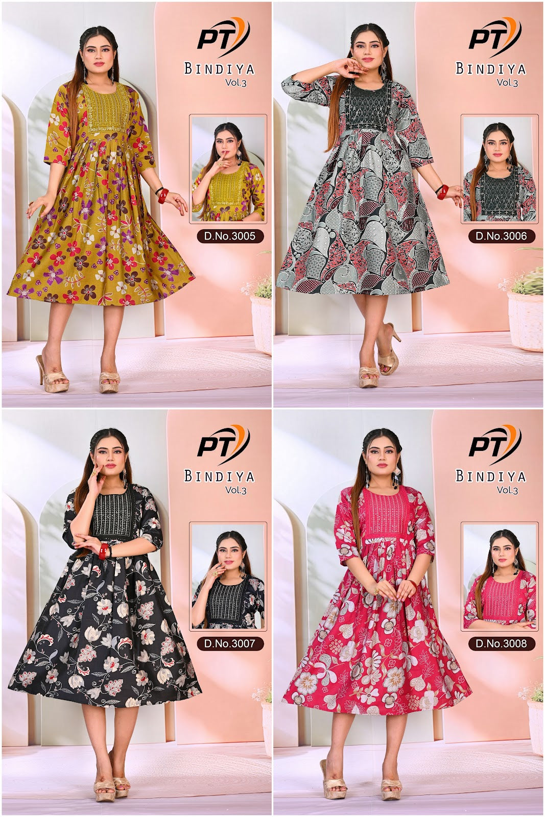 Bindiya Vol 3 Pt Vertican Anarkali Kurtis Exporter