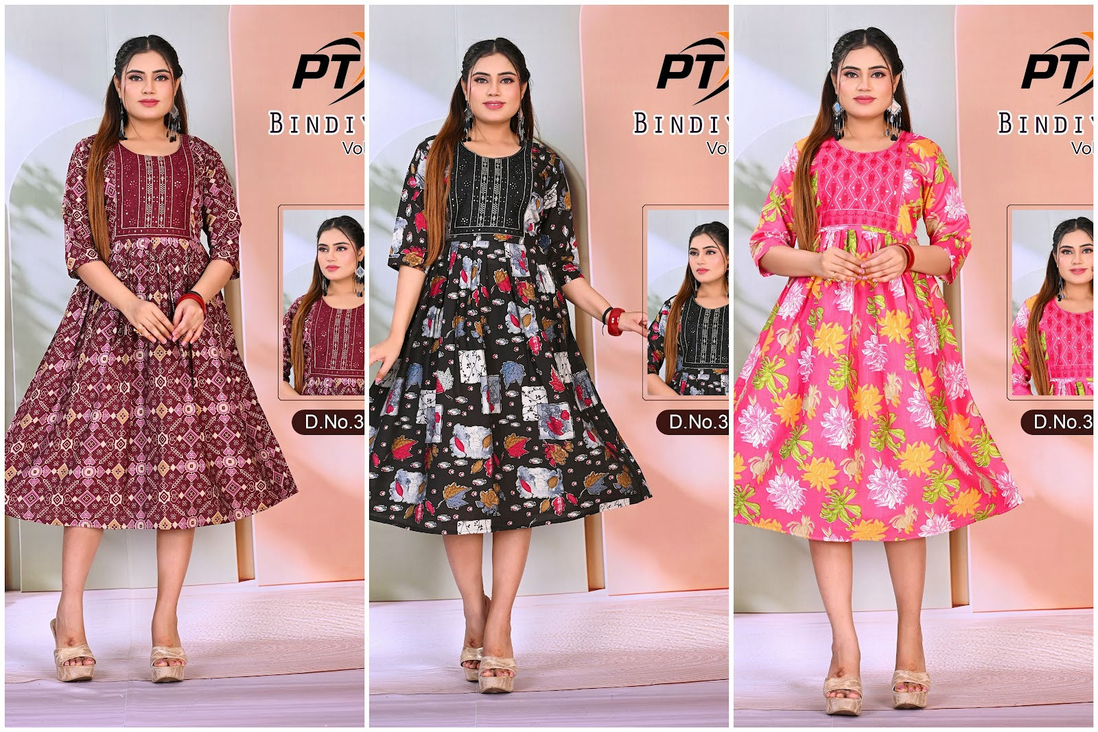 Bindiya Vol 3 Pt Vertican Anarkali Kurtis Exporter
