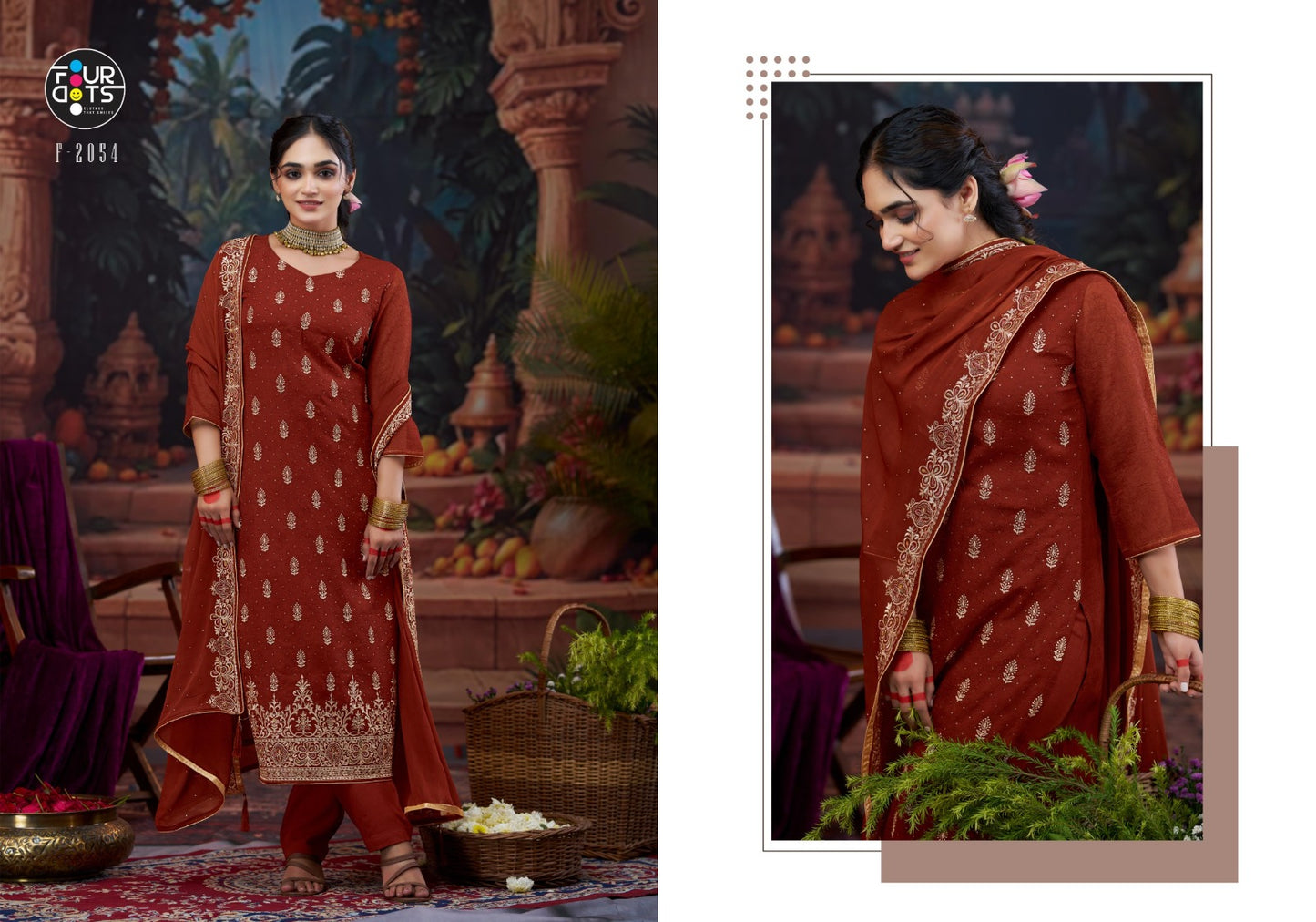 Bindu Four Dots Organza Pant Style Suits Wholesale Price