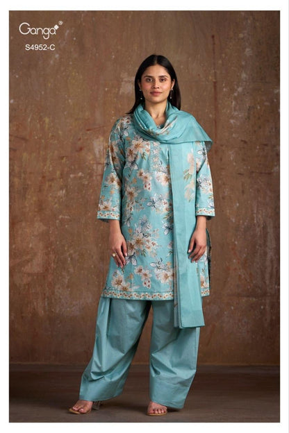 Binita S4952 Ganga Cotton Plazzo Style Suits Exporter Gujarat