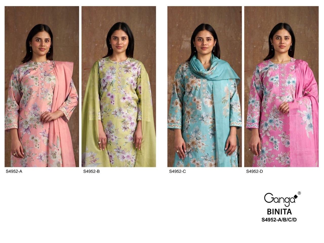 Binita S4952 Ganga Cotton Plazzo Style Suits Exporter Gujarat