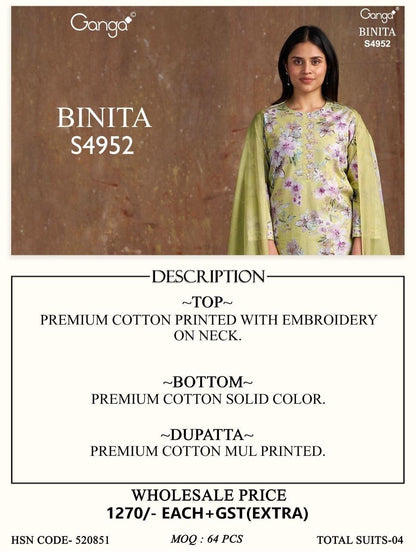 Binita S4952 Ganga Cotton Plazzo Style Suits Exporter Gujarat