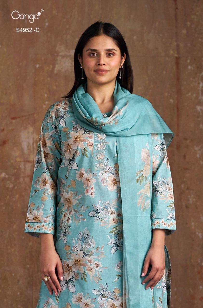 Binita S4952 Ganga Cotton Plazzo Style Suits Exporter Gujarat
