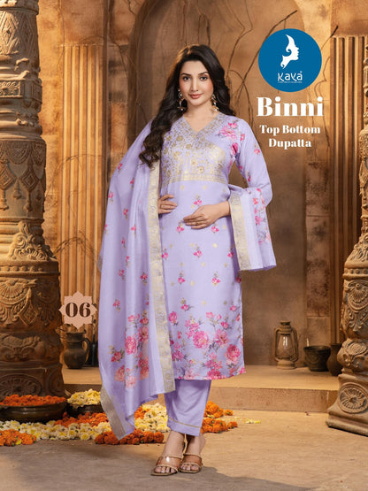 Binni Kaya Chanderi Readymade Pant Style Suits Wholesaler Ahmedabad