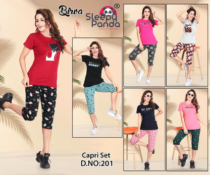 Birva 201 Sleepy Panda Cotton Capri Night Suits Supplier