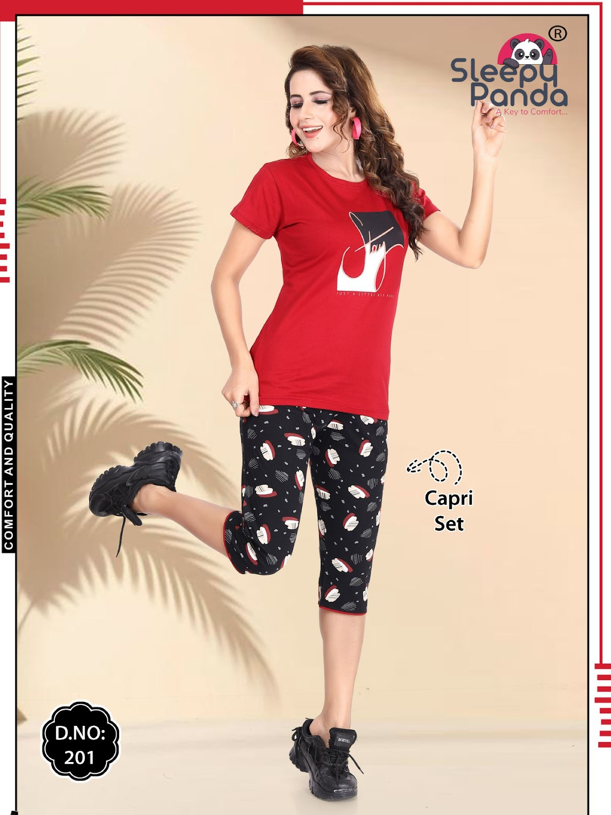 Birva 201 Sleepy Panda Cotton Capri Night Suits Supplier