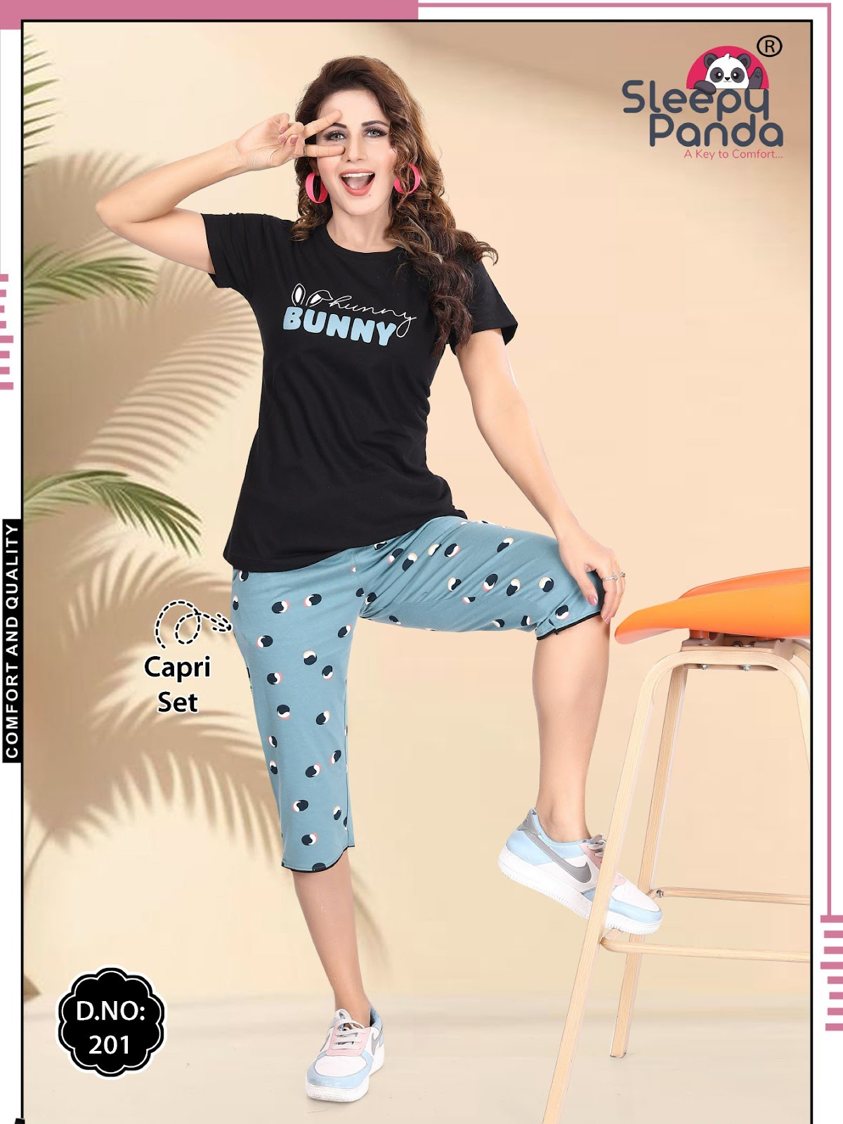 Birva 201 Sleepy Panda Cotton Capri Night Suits Supplier
