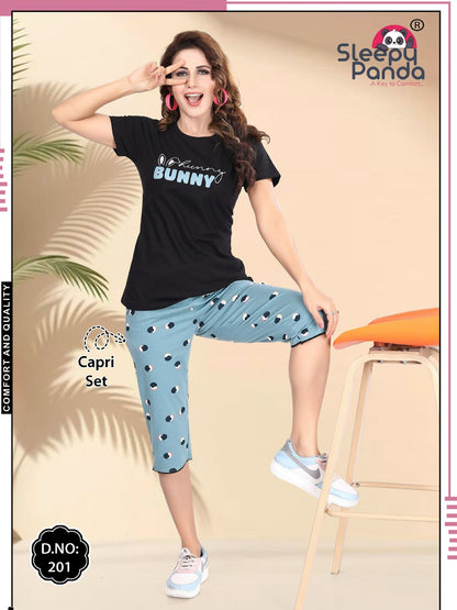 Birva 201 Sleepy Panda Cotton Capri Night Suits Supplier