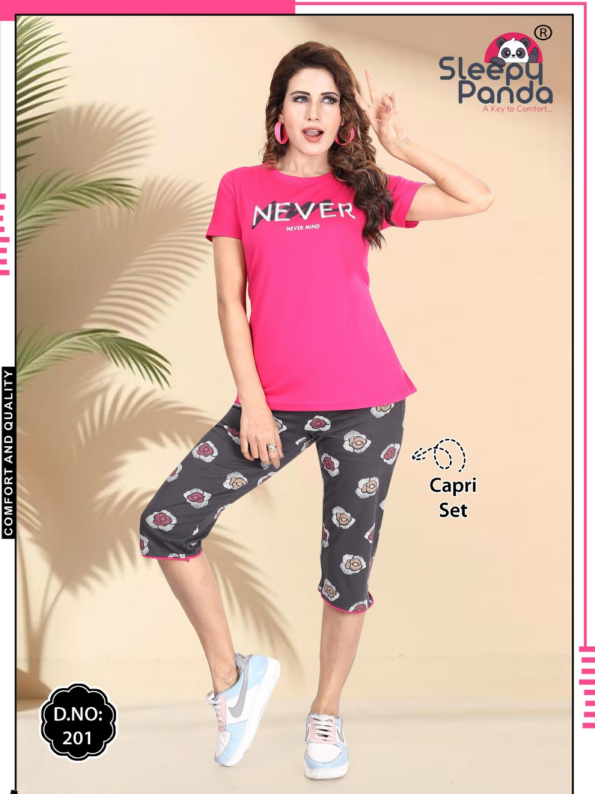 Birva 201 Sleepy Panda Cotton Capri Night Suits Supplier