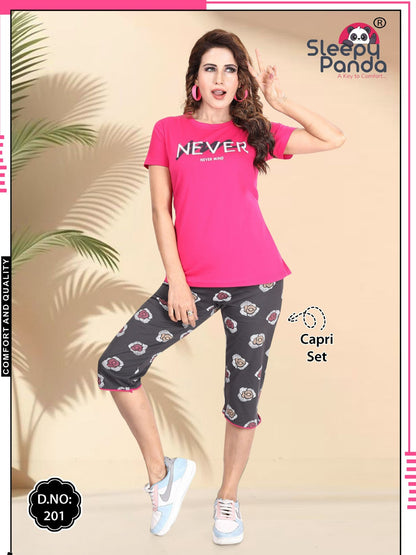Birva 201 Sleepy Panda Cotton Capri Night Suits Supplier