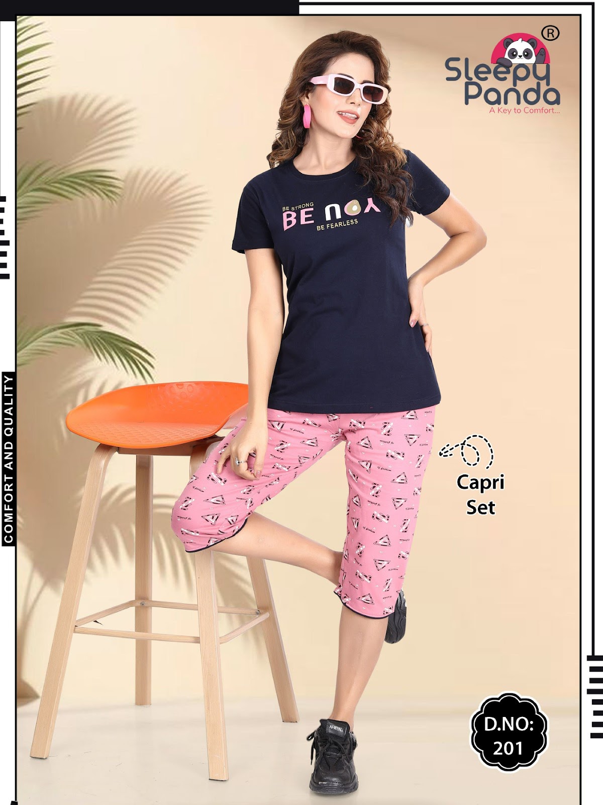 Birva 201 Sleepy Panda Cotton Capri Night Suits Supplier