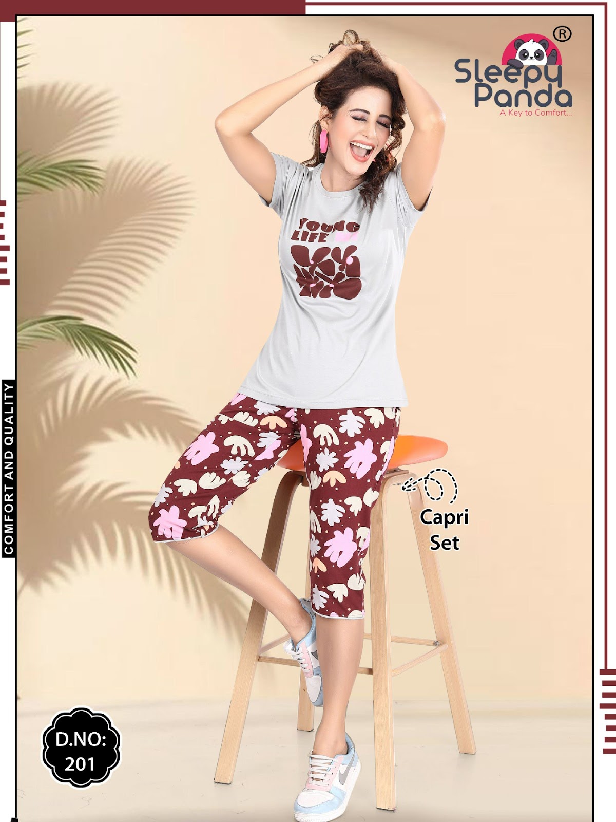 Birva 201 Sleepy Panda Cotton Capri Night Suits Supplier