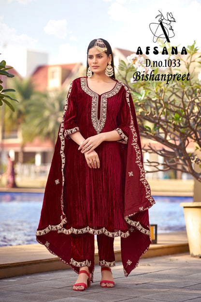 Bishanpreet 1033 Afsana Crush Readymade Velvet Suits Supplier India