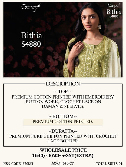 Bithia S4880 Ganga Cotton Satin Pant Style Suits Manufacturer Ahmedabad