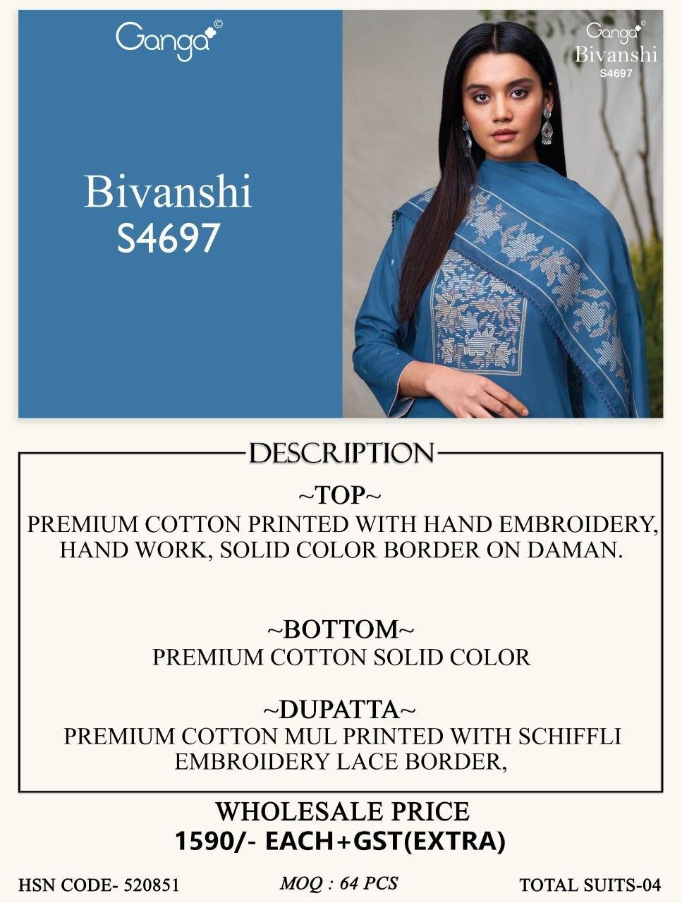 Bivanshi S4697 Ganga Cotton Pant Style Suits Exporter Gujarat