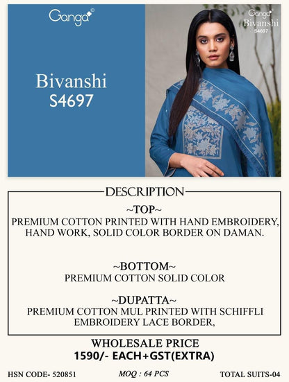Bivanshi S4697 Ganga Cotton Pant Style Suits Exporter Gujarat