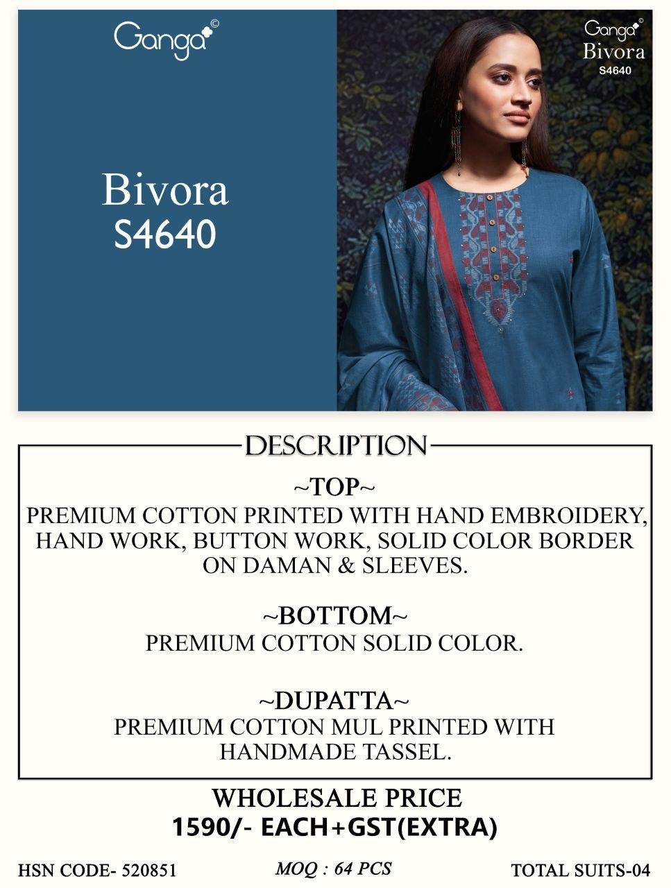 Bivora S4640 Ganga Cotton Plazzo Style Suits Wholesaler India