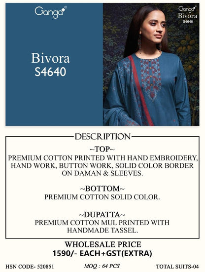 Bivora S4640 Ganga Cotton Plazzo Style Suits Wholesaler India