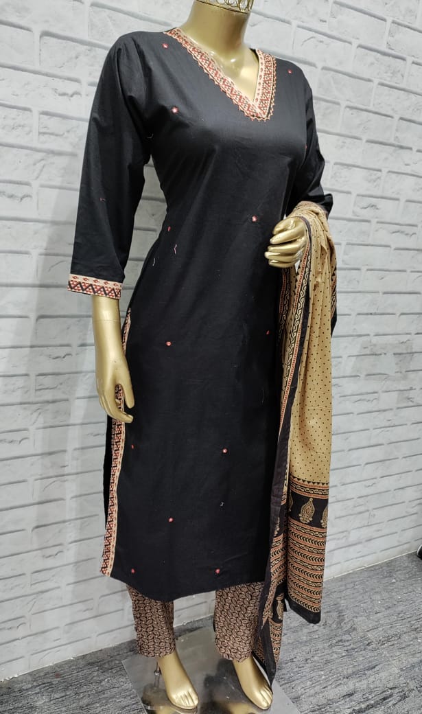 Black-Red Amba Pure Cotton Readymade Pant Style Suits Wholesale