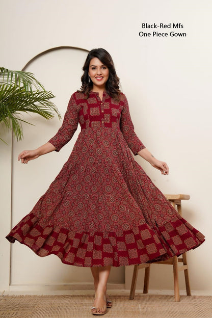 Black-Red Mfs Cotton One Piece Gown Exporter Gujarat