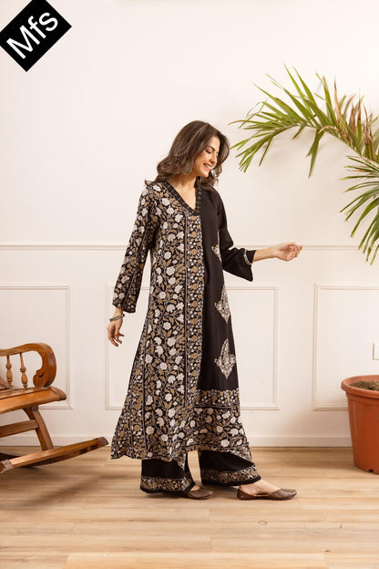 Black-Yellow Mfs Rayon Co Ord Set Wholesale Rate