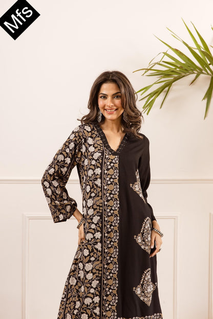 Black-Yellow Mfs Rayon Co Ord Set Wholesale Rate