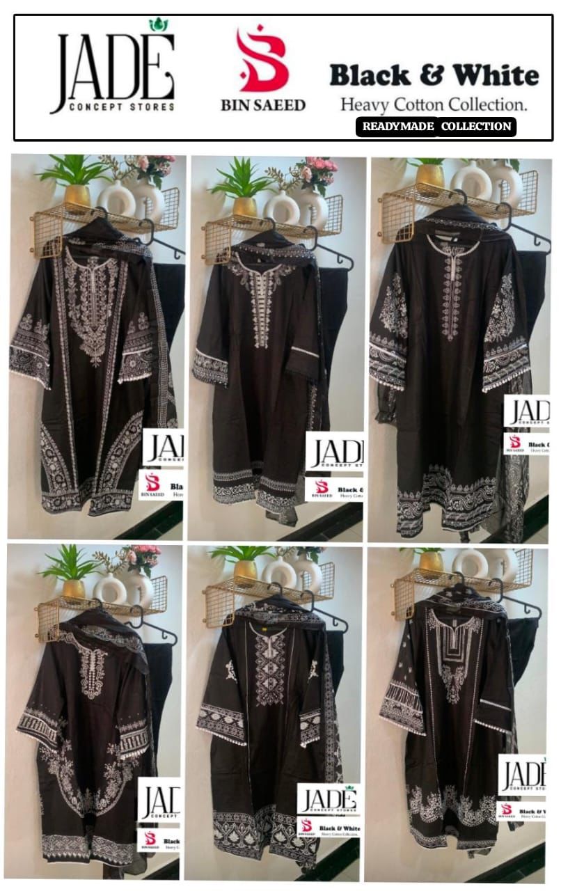 Black And White Bin Saeed Jade Cotton Karachi Readymade Suits Supplier India