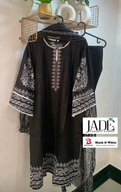 Black And White Bin Saeed Jade Cotton Karachi Readymade Suits Supplier India