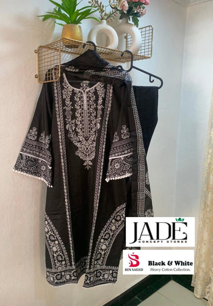 Black And White Bin Saeed Jade Cotton Karachi Readymade Suits Supplier India
