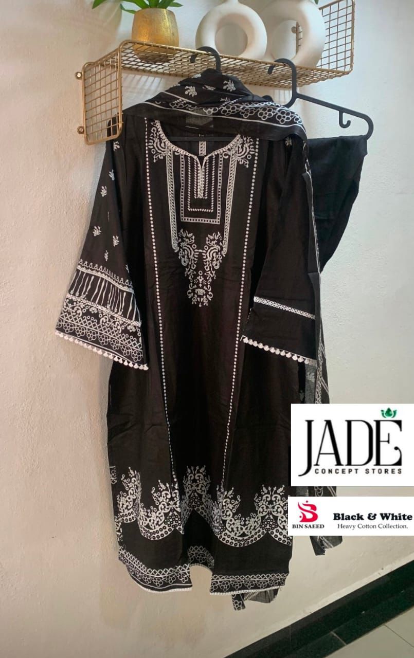 Black And White Bin Saeed Jade Cotton Karachi Readymade Suits Supplier India