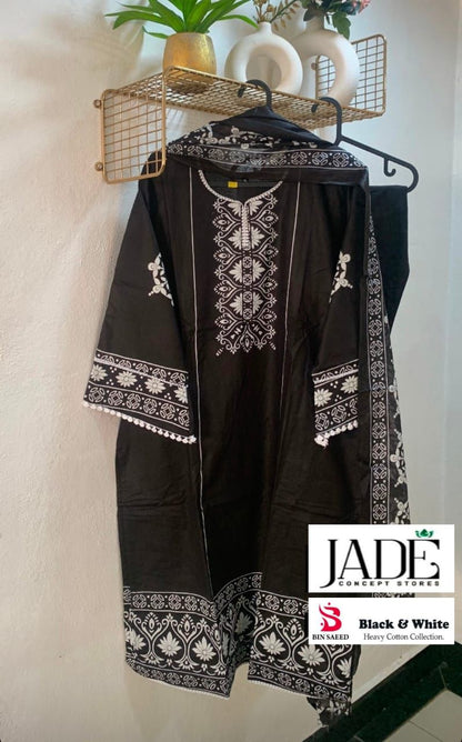 Black And White Bin Saeed Jade Cotton Karachi Readymade Suits Supplier India