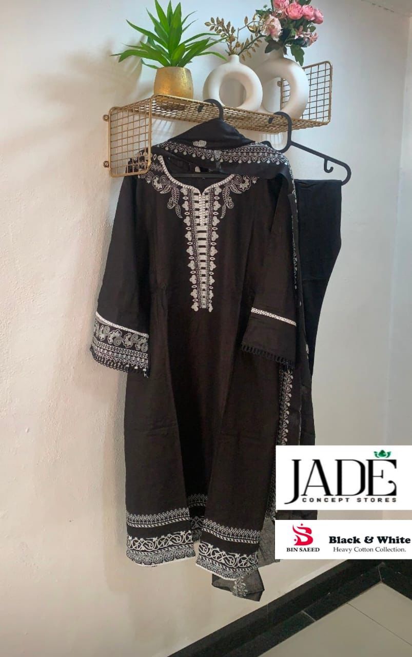 Black And White Bin Saeed Jade Cotton Karachi Readymade Suits Supplier India