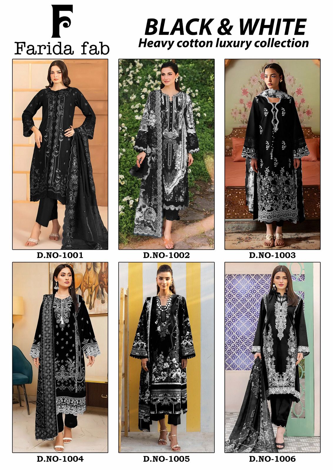 Black And White Farida Fab Lawn Cotton Karachi Salwar Suits Exporter India