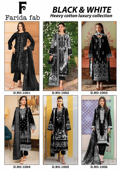 Black And White Farida Fab Lawn Cotton Karachi Salwar Suits Exporter India