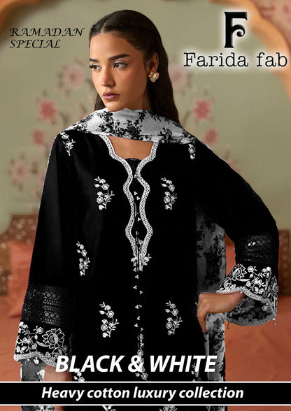 Black And White Farida Fab Lawn Cotton Karachi Salwar Suits Exporter India