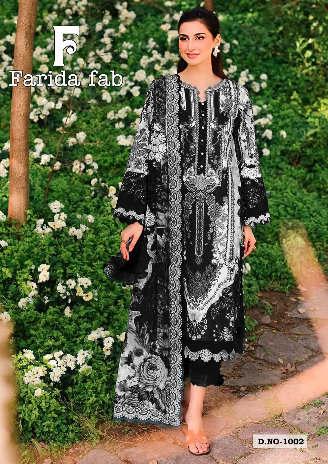 Black And White Farida Fab Lawn Cotton Karachi Salwar Suits Exporter India