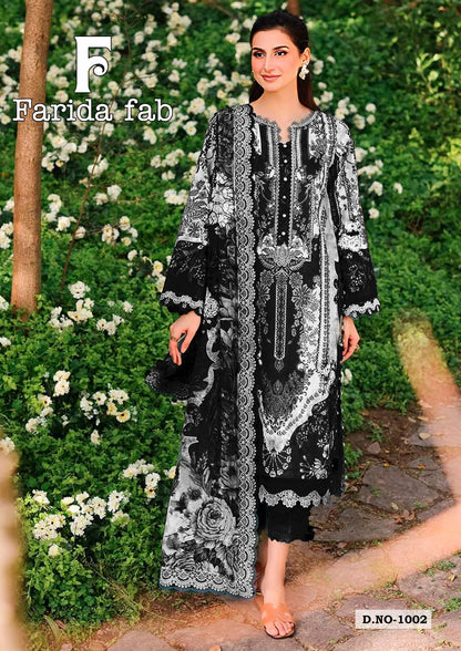 Black And White Farida Fab Lawn Cotton Karachi Salwar Suits Exporter India