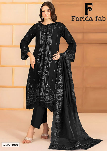 Black And White Farida Fab Lawn Cotton Karachi Salwar Suits Exporter India