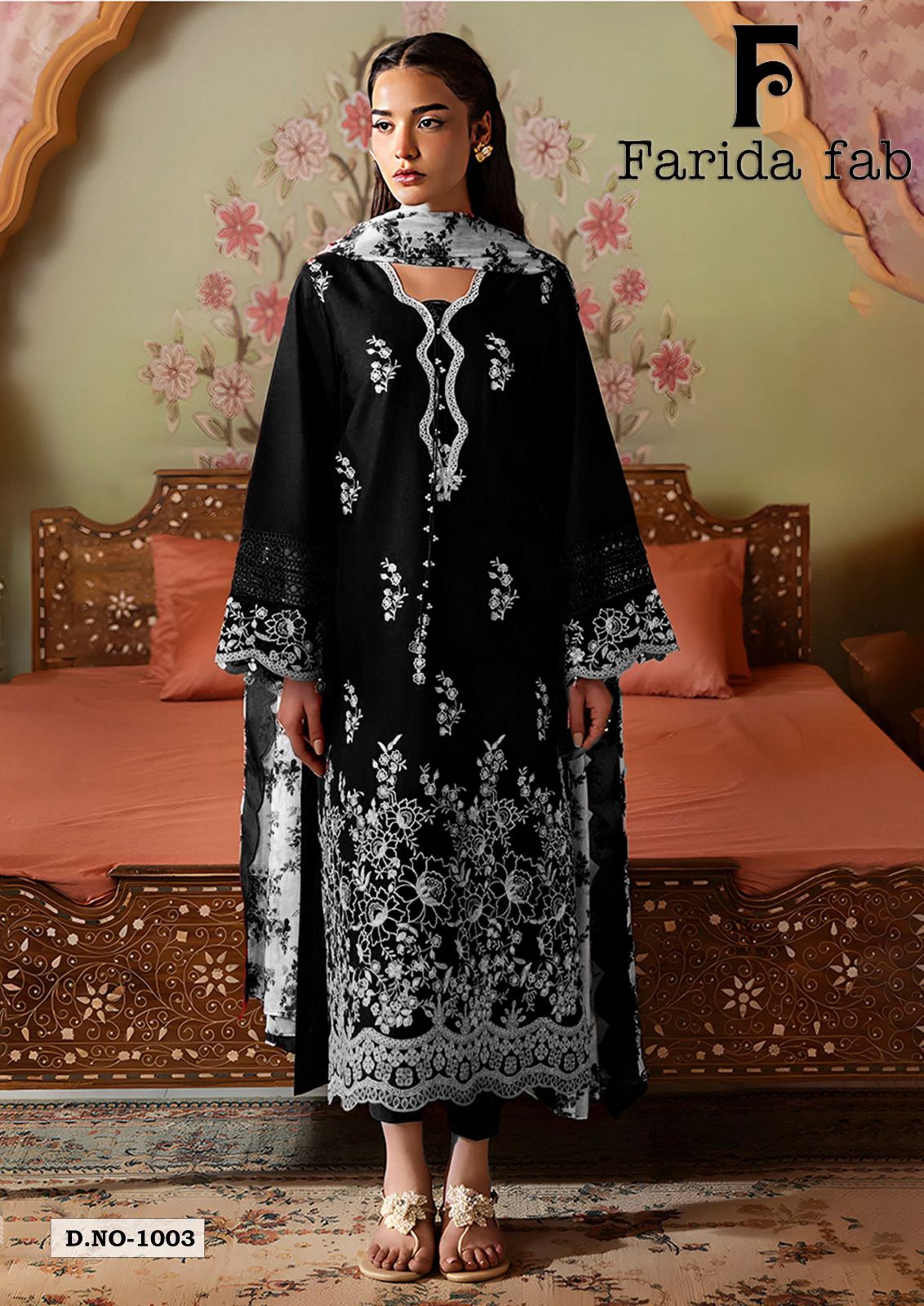 Black And White Farida Fab Lawn Cotton Karachi Salwar Suits Exporter India