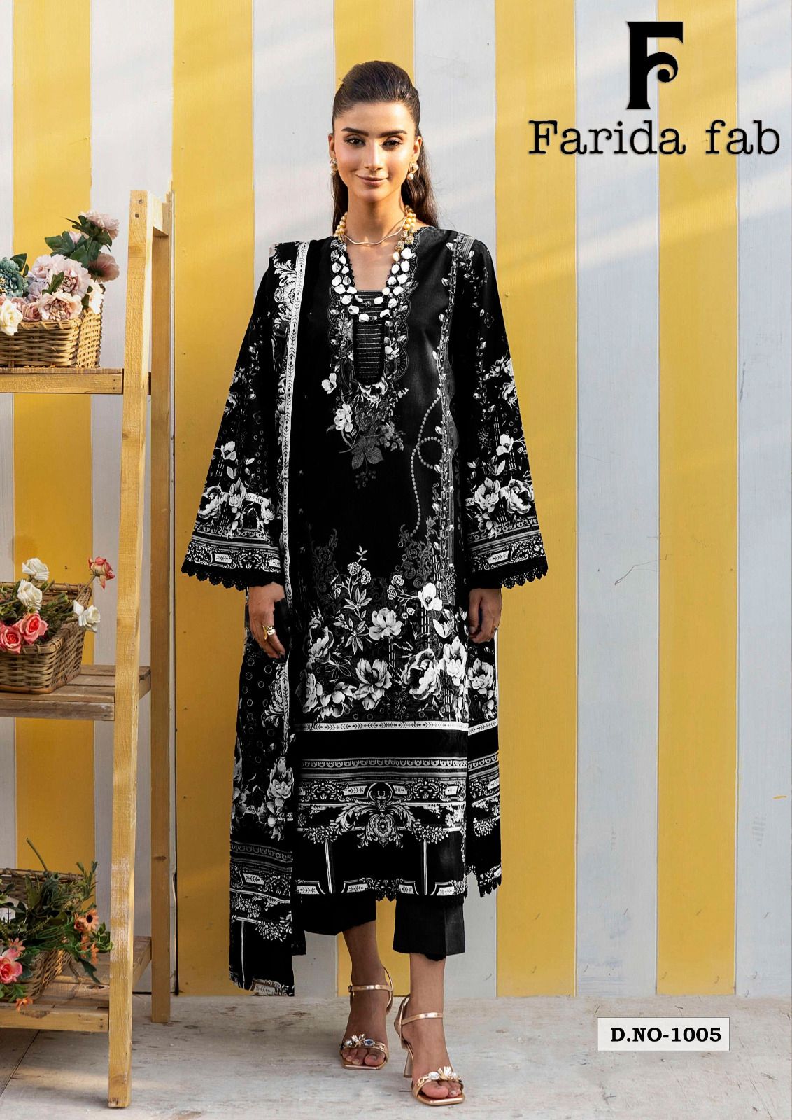 Black And White Farida Fab Lawn Cotton Karachi Salwar Suits Exporter India