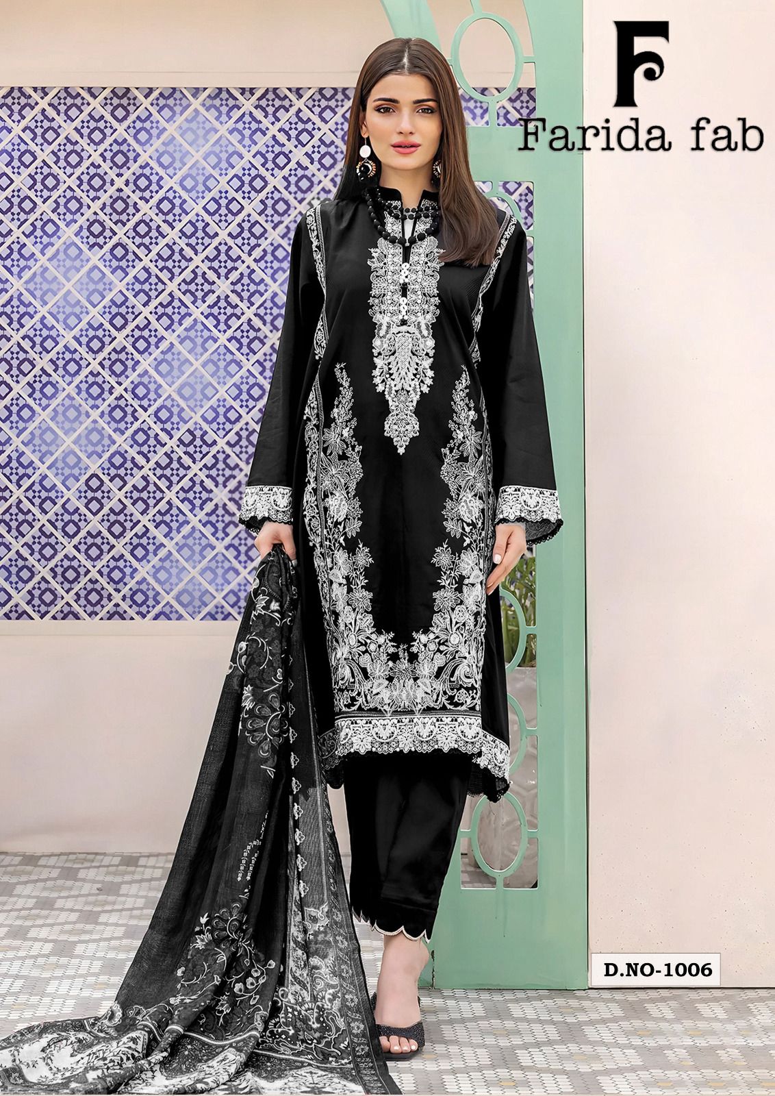 Black And White Farida Fab Lawn Cotton Karachi Salwar Suits Exporter India