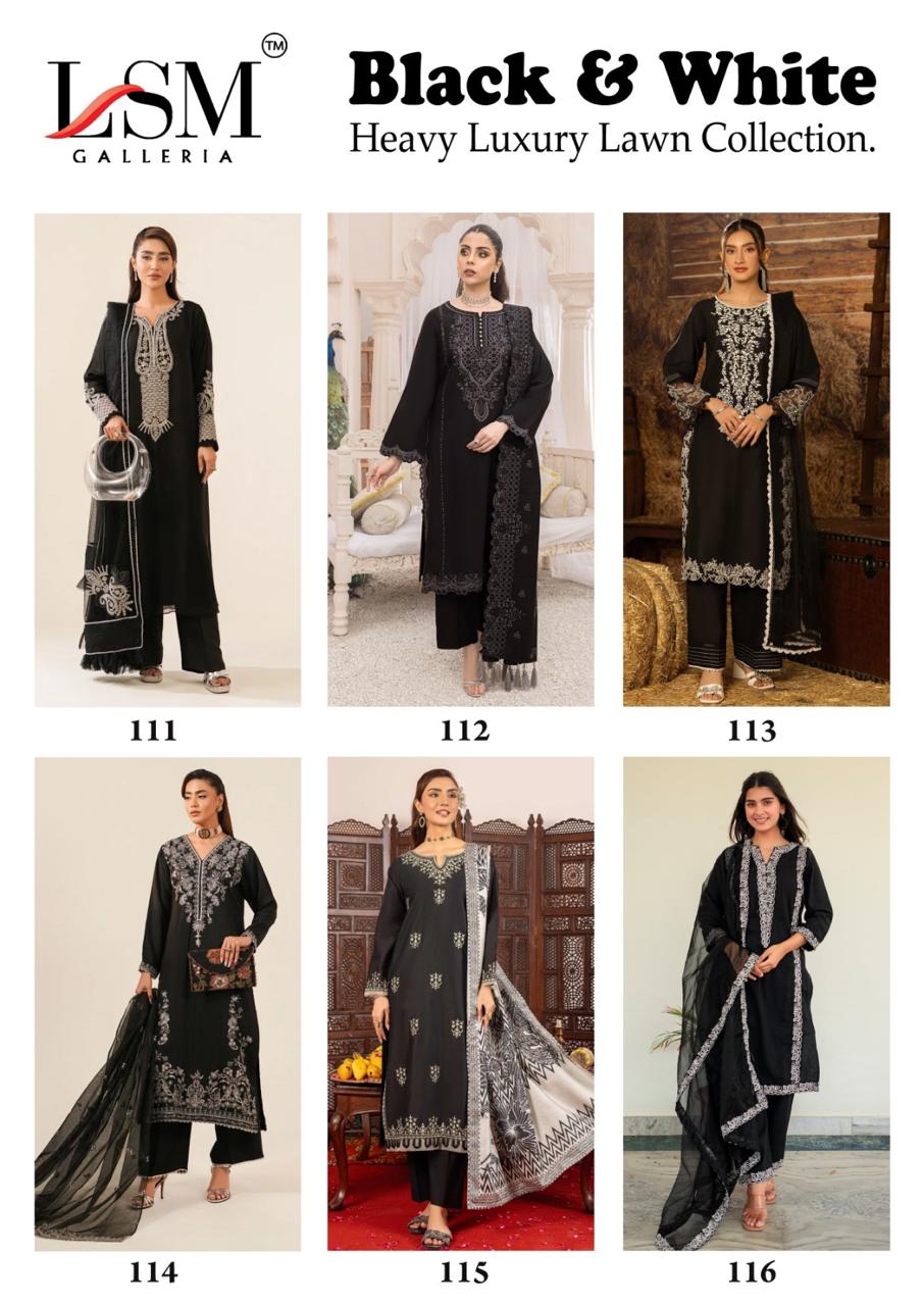 Black And White Heavy Luxury Lawn Collection Lsm Galleria Cotton Karachi Salwar Suits Wholesaler India