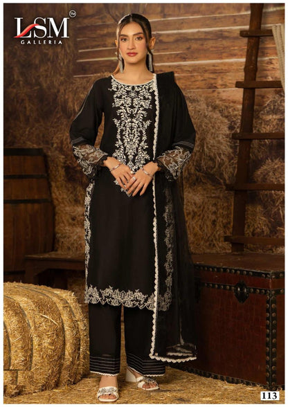 Black And White Heavy Luxury Lawn Collection Lsm Galleria Cotton Karachi Salwar Suits Wholesaler India